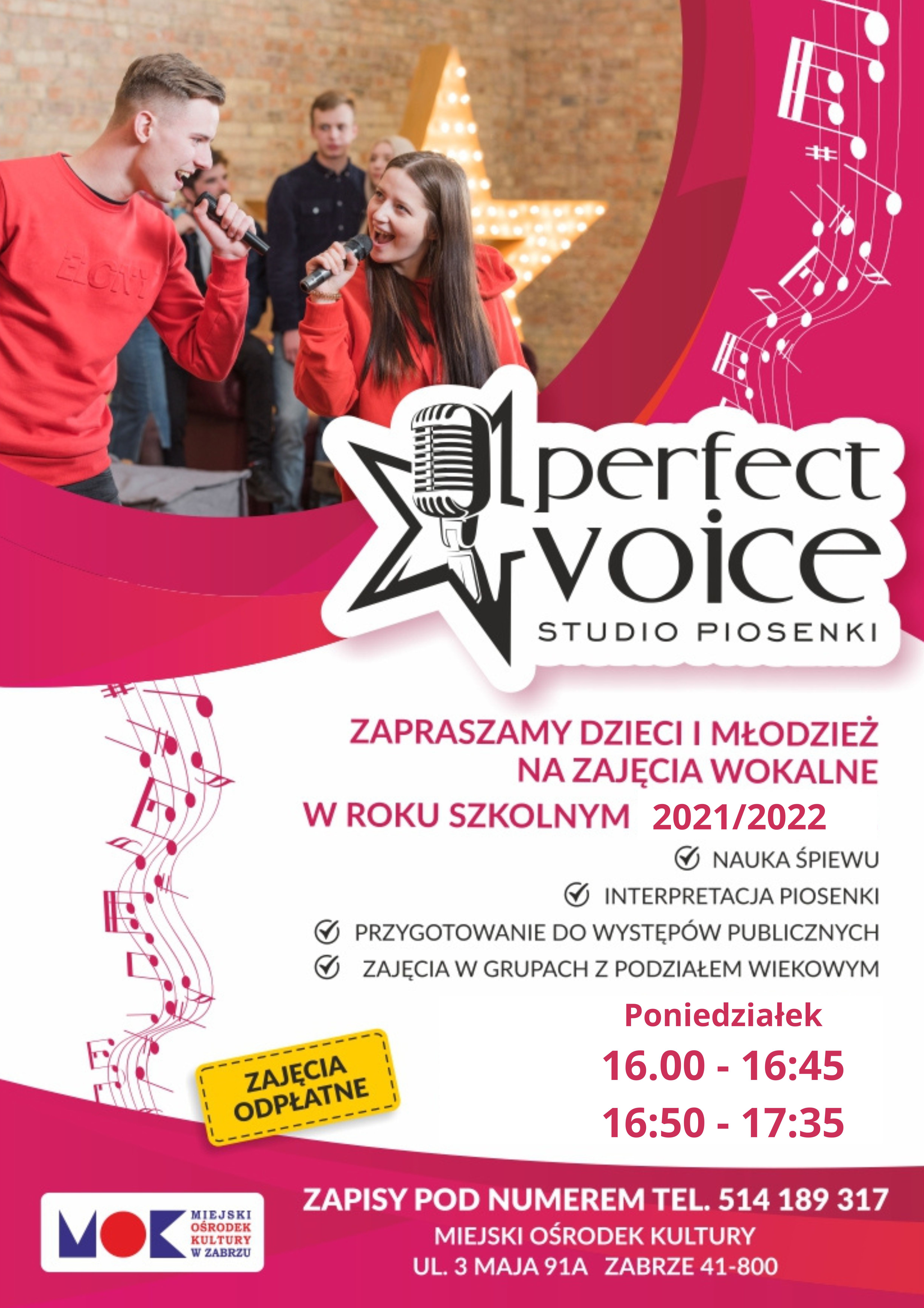 plakat promujący zajęcia wokalne